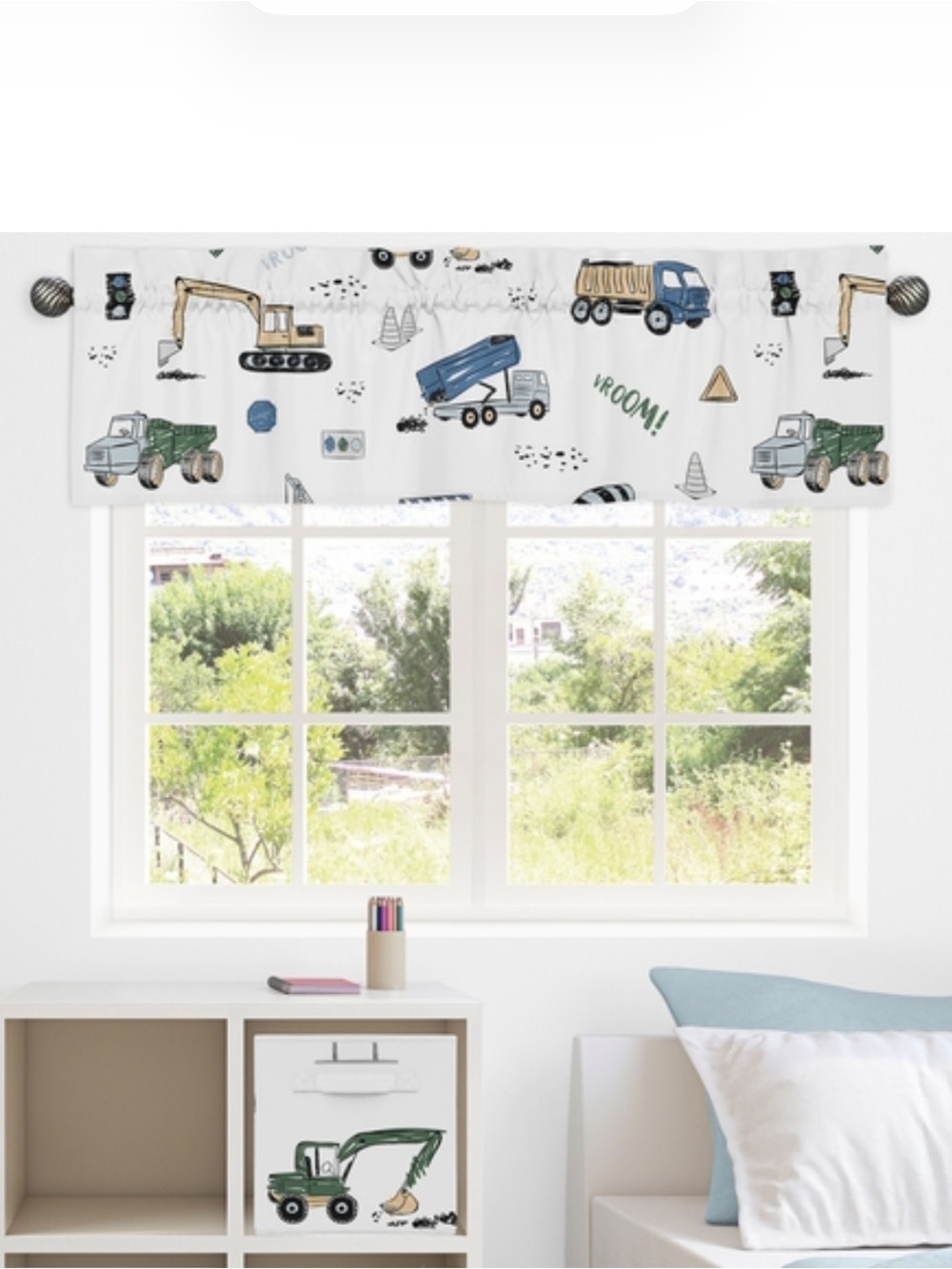 Sweet JoJo Designs Construction Truck Twin Sheet Set & window valances - Picture 2 of 2